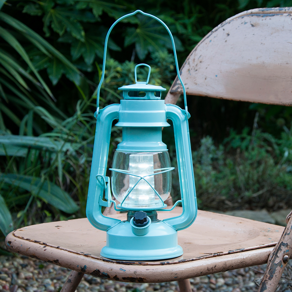 Blue L.e.d Battery Powered Hurricane Lamp Rex London